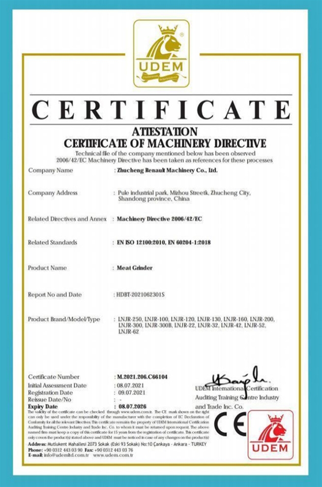 ATIESTATIONCERIIFICATE OF MACHINERY DIRECTIVE