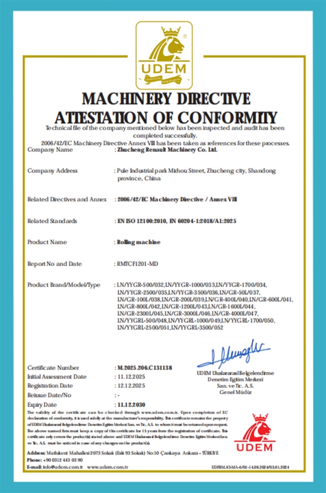 MACHINERY DIRECTIVEATIESTATION OF CONFORMITY