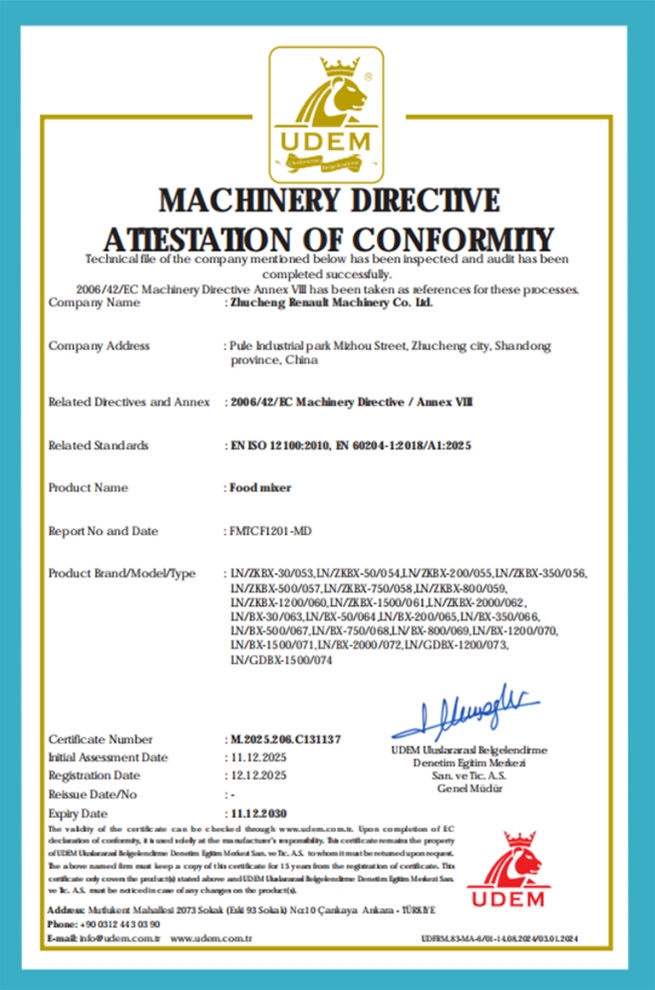 MACHINERY DIRECTIVEATIESTATION OF CONFORMIIY